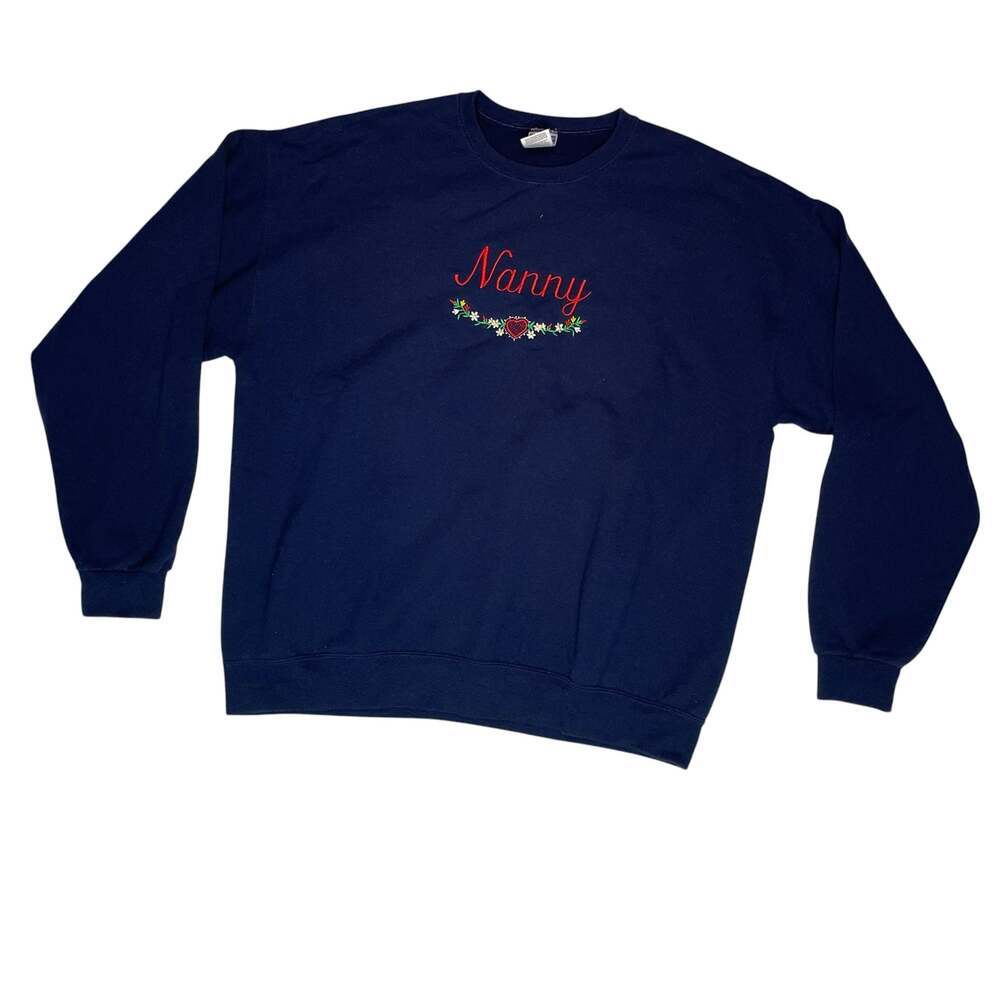 Jerzees Nanny Embroidered Sweatshirt Navy Crewneck Mens XL